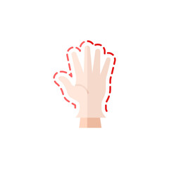 prevention of coronavirus infection single flat icon isolated on white. Perfect outline symbol Covid 19 pandemic banner. Quality flat design element rubber medical glove on a man hand