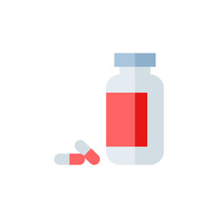 pills are prohibited single flat icon isolated on white. Perfect outline symbol Prevention Coronavirus Covid 19 pandemic banner. flat design warning without medicine drugs free