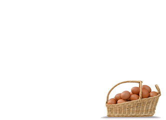 basket with eggs isolated on white background.