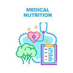Fototapeta premium Medical Healthy Nutrition Vector Icon Concept. Medical Healthy Nutrition, Heartbeat And Blood Pressure Control With Stethoscope Doctor Tool. Natural Healthcare Food Color Illustration