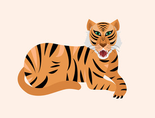 Tiger flat cartoon style. Year of the Tiger Chinese New Year 2022. Vector illustration