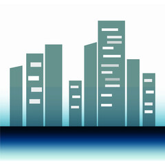 City vector image with white background and blue gradation below it