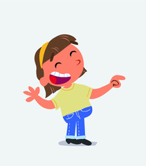 cartoon character of little girl on jeans laughing while pointing.