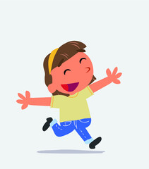 cartoon character of little girl on jeans running euphoric