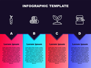 Set line Carrot, Roll of hay, Plant and Well. Business infographic template. Vector
