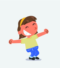Euphoric little girl on jeans in funny cartoon character