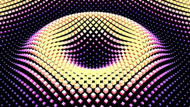 3D animation of small cube circular wave background on black background