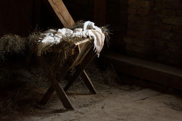 Manger in the stable with the linen