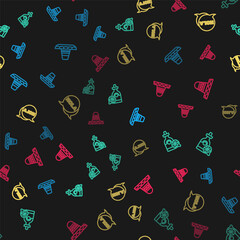 Set line Mexican sombrero, Tequila bottle with lemon, Hola and on seamless pattern. Vector © vector_v