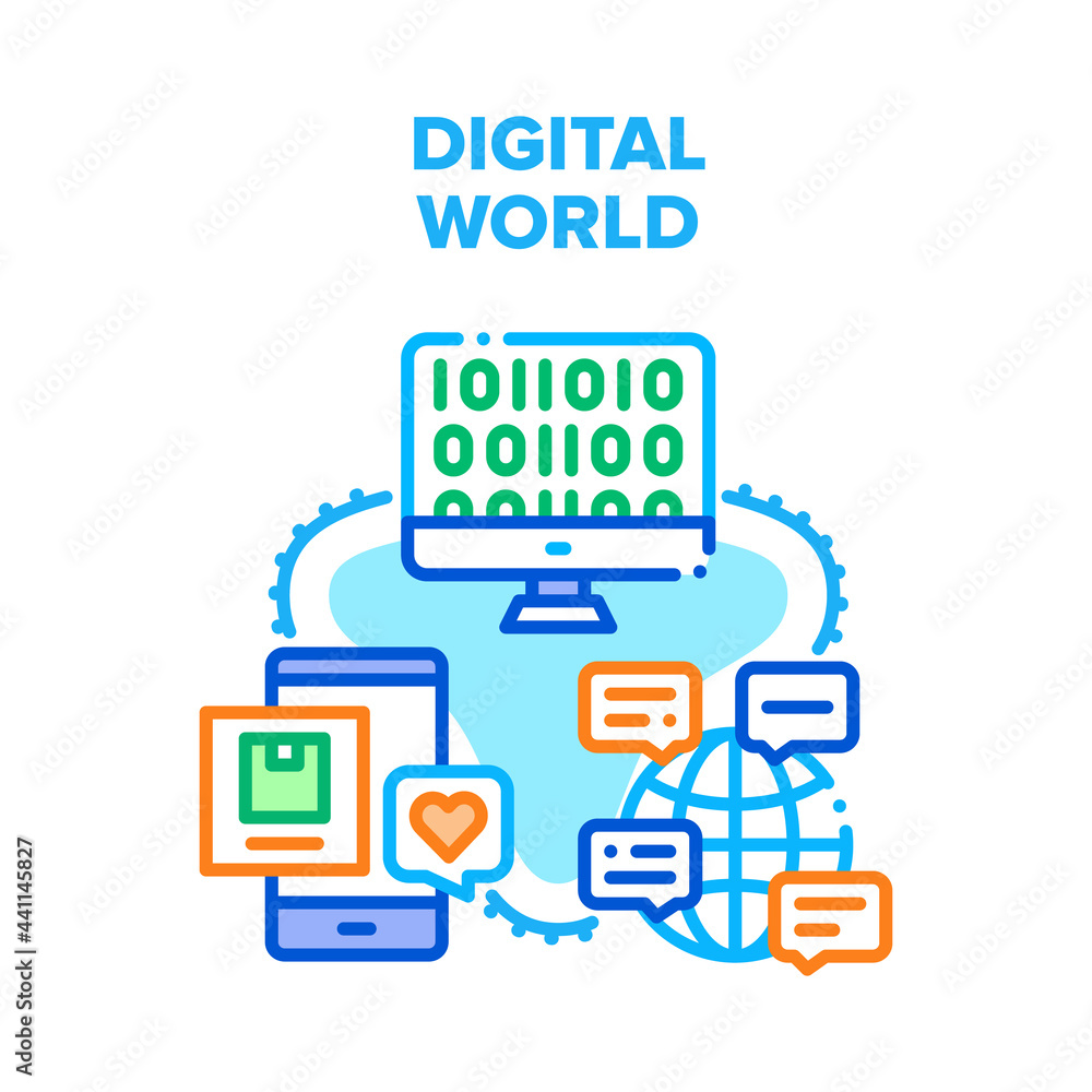 Poster digital world vector icon concept. digital world technology for international chatting and communica