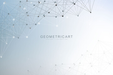 Geometric abstract background with connected line and dots. Structure molecule and communication. Big Data Visualization. Medical, technology, science background. Vector illustration.