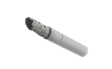 Cigarette stub with ash isolated on white background with clipping path