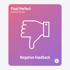 Thumbs down, dislike, rejection thin line icon. Hand gesture. Negative feedback. Pixel perfect, editable stroke. Vector illustration.