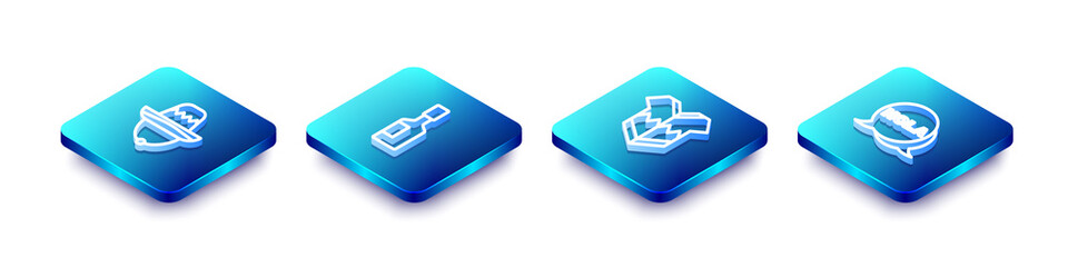 Set Isometric line Mexican sombrero, Tabasco sauce, Poncho and Hola icon. Vector © vector_v