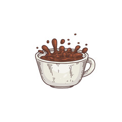 Cup of hot cocoa or chocolate drink hand drawn vector illustration isolated.