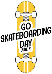 Go Skateboarding Day font on skateboard banner isolated