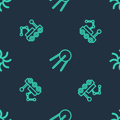Set line Satellite, Mars rover and Black hole on seamless pattern. Vector