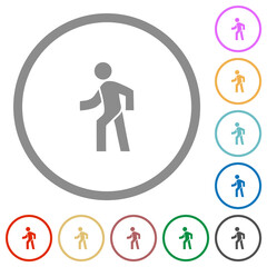 Man walking left flat icons with outlines