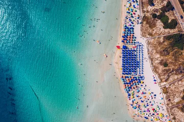 Foto op Plexiglas La Pelosa Strand, Sardinië, Italië Prachtig uitzicht vanuit de lucht op het strand van Pelosa. Stintino, Sardinië, Italië. La Pelosa-strand, Sardinige, Italië. Het strand van La Pelosa, waarschijnlijk het mooiste strand van Sardinië, Italië
