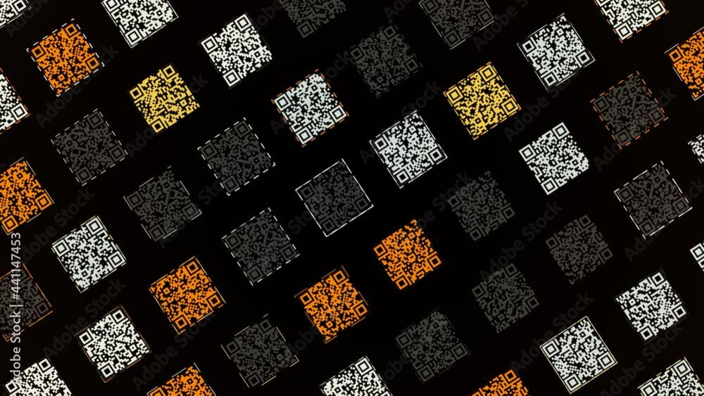 Aufkleber technological background with parallel rows of orange, yellow, white, and black square shaped qr cod
