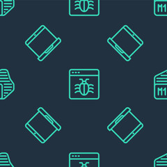 Set line System bug, Laptop and Processor on seamless pattern. Vector
