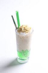 ice cendol coconut milk drink with pandan coconut jelly and fresh durian meat fruit beverage menu
