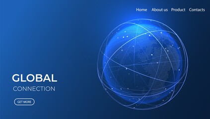 Global network isometric illustration. Technology digital 3d globe. Connection data service. Cloud storage concept.