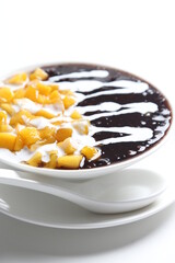 hot black glutinous red bean sweet soup with mango fruit and coconut milk sauce asian dessert menu