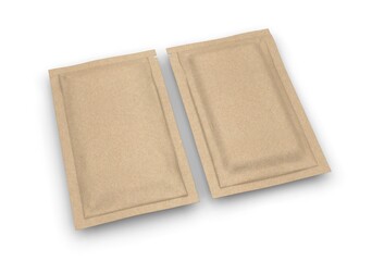White blank foil or plastic sachet packaging for Coffee, Salt, Sugar, species, shampoo. Template For Mock up Your Design. 3d render illustration.