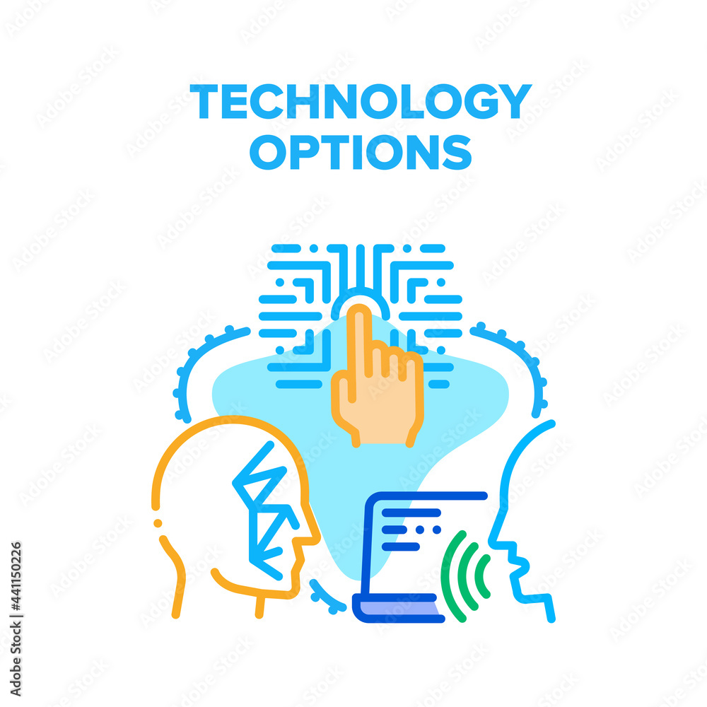 Poster technology device options vector icon concept. voice control, fingerprint scanning and face id techn