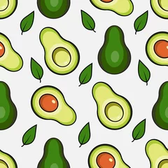 Fotobehang Groen Zomer groen naadloos patroon met avocado. Print met avocado voor stof. Platte vectorillustratie veganistisch eten