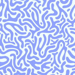 Seamless pattern with curves in blue colors. Abstract maze with rounded organic shapes. Design for print, fabric, wallpaper.