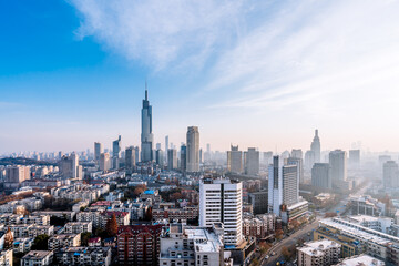 Fototapeta na wymiar Dusk scenery of Zifeng Building and city skyline in Nanjing, Jiangsu, China 