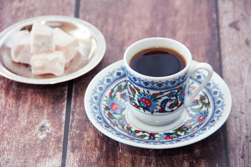 natural turkish coffee in a decorative mug