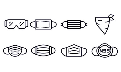 Face Masks, Coverings and PPE Personal Protective Equipment Symbols and Icons