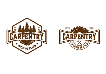 Vintage retro carpentry, woodworking, lumberjack logo design template inspiration
