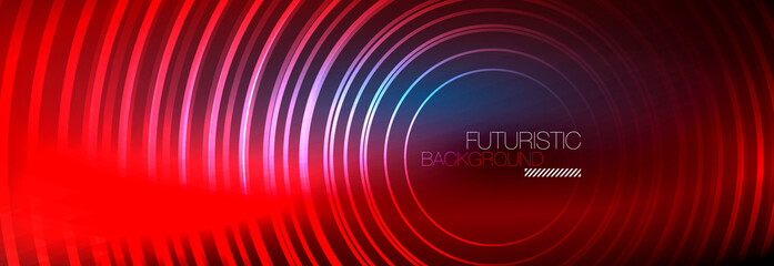 Dark abstract background with glowing neon circles. Trendy layout template for business or technology presentation, internet poster or web brochure cover, wallpaper