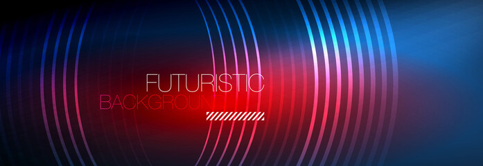 Dark abstract background with glowing neon circles. Trendy layout template for business or technology presentation, internet poster or web brochure cover, wallpaper
