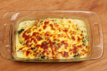 Home made cooking of Cheesy Spinach baked.