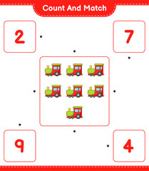 Count and match, count the number of Train and match with the right numbers. Educational children game, printable worksheet, vector illustration