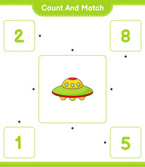 Count and match, count the number of Ufo and match with the right numbers. Educational children game, printable worksheet, vector illustration