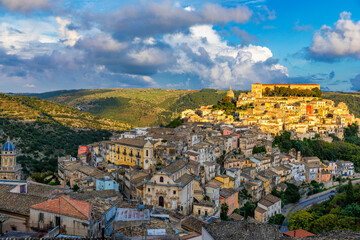 View of Ragusa (Ragusa Ibla), UNESCO heritage town on Italian island of Sicily. View of the city in Ragusa Ibla, Province of Ragusa, Val di Noto, Sicily, Italy.