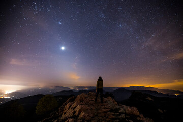 Zodiacal light and night sky in Santuari De La Mare De Deu Del Mont, La Garrotxa, Spain
