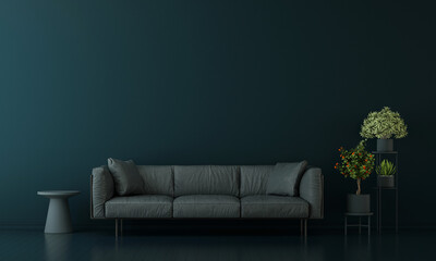 Modern living room interior and sofa and blue empty wall texture background