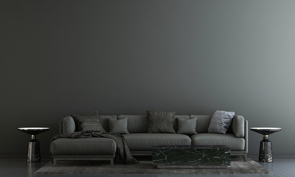 Modern black living room interior and sofa and wall texture background