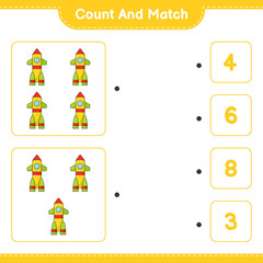 Count and match, count the number of Rocket and match with the right numbers. Educational children game, printable worksheet, vector illustration
