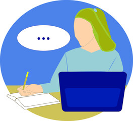 character of person with laptop working or studying at home