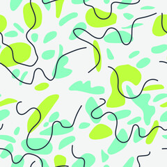 Seamless pattern with round shapes and wave lines