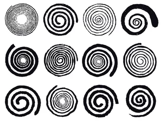  Grunge spirals. Swirling abstract simple rotating spirals, black ink spiral circles isolated vector illustration set. Vortex swirl elements © WinWin