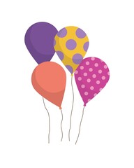Bunch of balloons in cartoon flat style isolated on white background.  Vector illustration